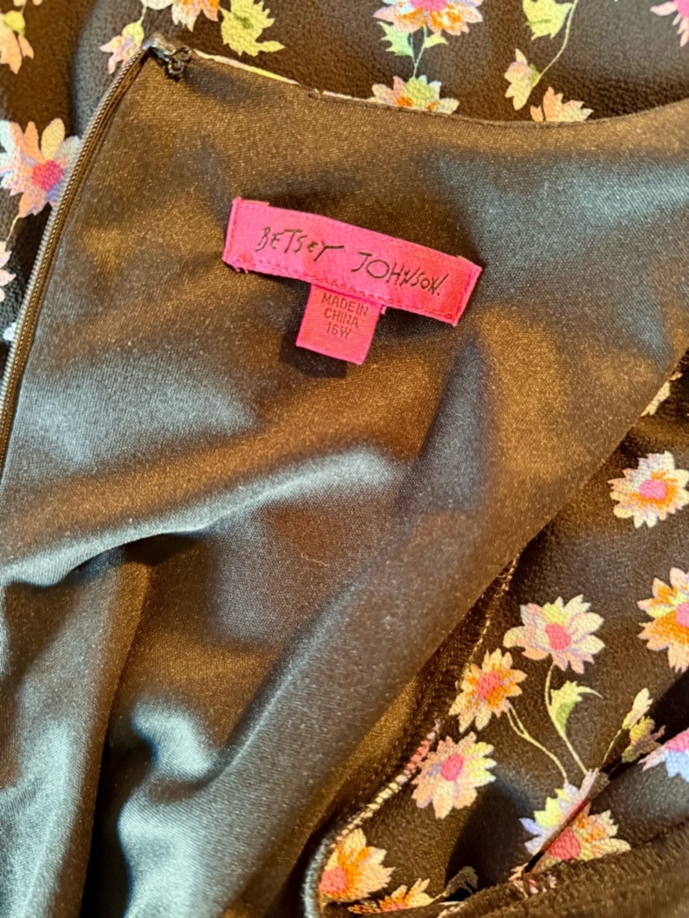 Betsey Johnson Black Floral Midi Dress with Bell Sleeves - Picture 5 of 6